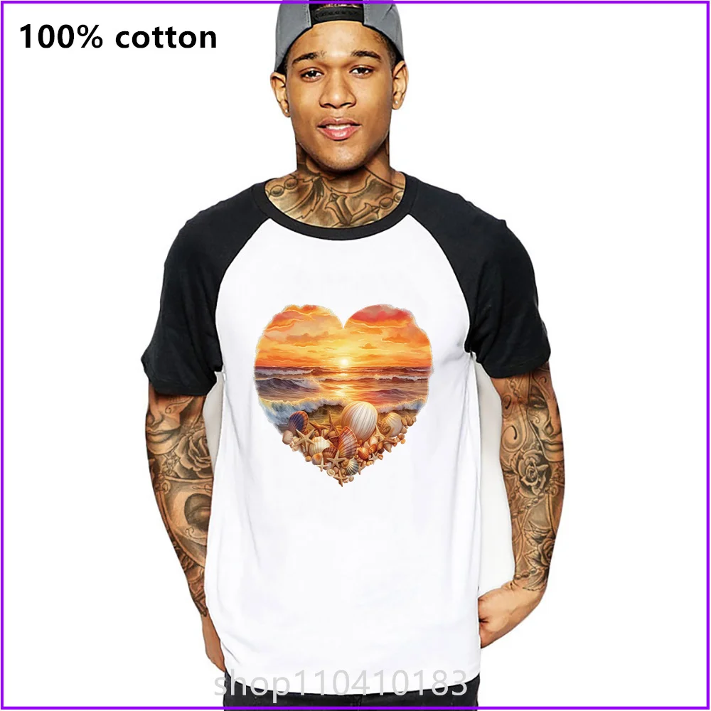 Cartoon Beach Heart Sunset T Shirts For Men'S Women Tshirt T-Shirt Clothing Oversized Manufacturers Custom Sports Short Clothes