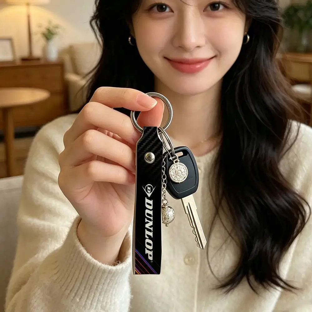 For Dunlop High Quality PU Leather Moto Keychain Vintage Style Key Pendant For Scooter Motocross