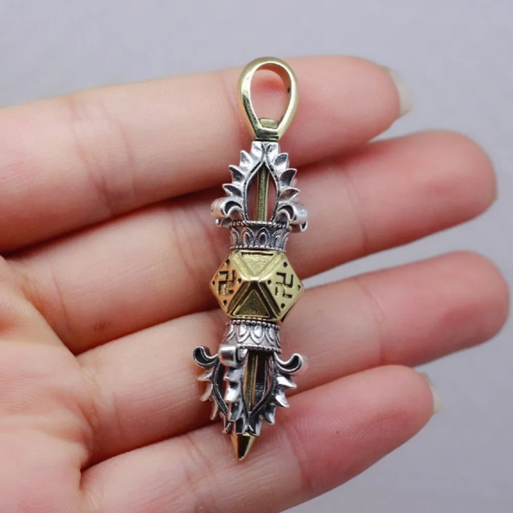 BOCAI S925 Sterling Silver Pendants for Women Men Tibetan Buddhist Five Cobalt Vajra Pestle Amulet Jewelry image 5