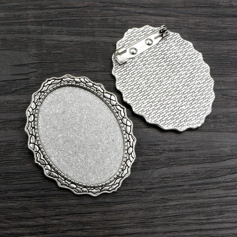 New Fashion 5pcs 30x40mm Inner Size Antique Silver Plated And Bronze Pin Brooch Flowers Style Base Setting Pendant