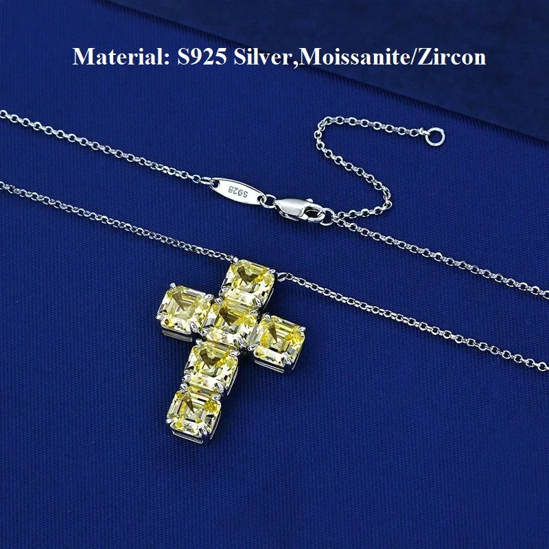 Halaile Asscher cut Moissanite S925 Sterling Silver Cross Pendant Necklace with GRA Women Men Sparkling Neck chain Fine jewelry