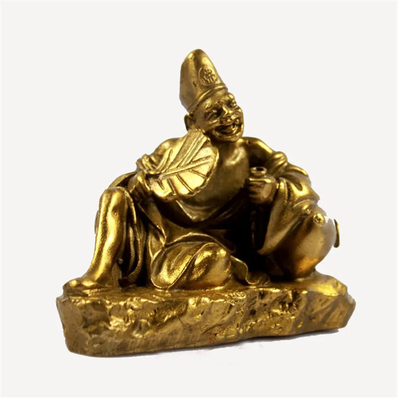 Figurine Holding Gourd, Brass Jigong Buddha Statue, Craftsmanship, Metal Craft, Copper 757324, Figure for Home Decor