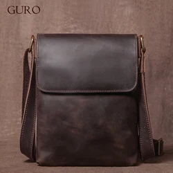 GURO High Quality Genuine Leather Shoulder Bag Men's Fashion Crossbody Bag Crazy Horse Cowhide Messenger Bag Daily Small Satchel
