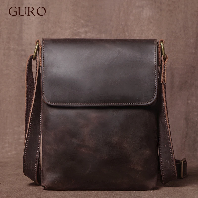 GURO wysokiej jakości torba na ramię z prawdziwej skóry moda męska torba typu crossbody Crazy Horse torba ze skóry wołowej codzienna mała tornister