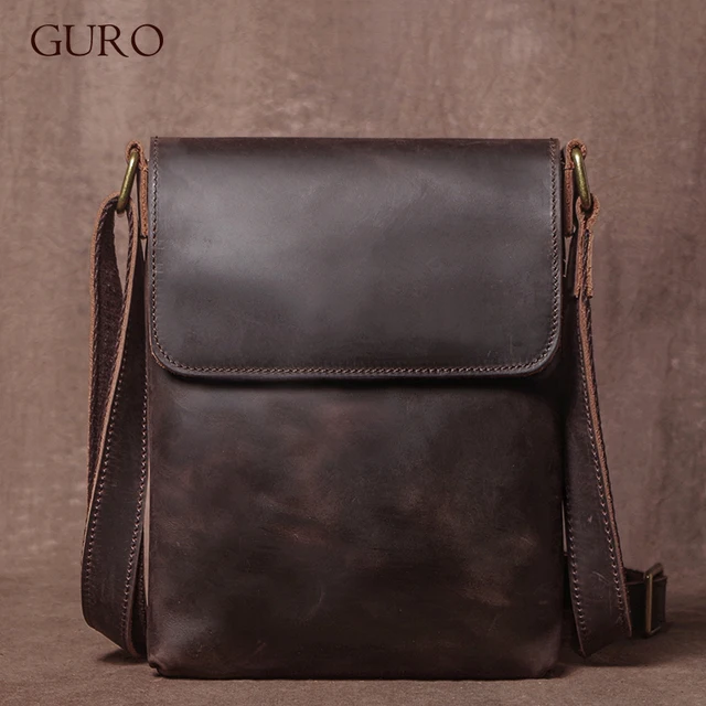 GURO wysokiej jakości torba na ramię z prawdziwej skóry moda męska torba typu crossbody Crazy Horse torba ze skóry wołowej codzienna mała tornister