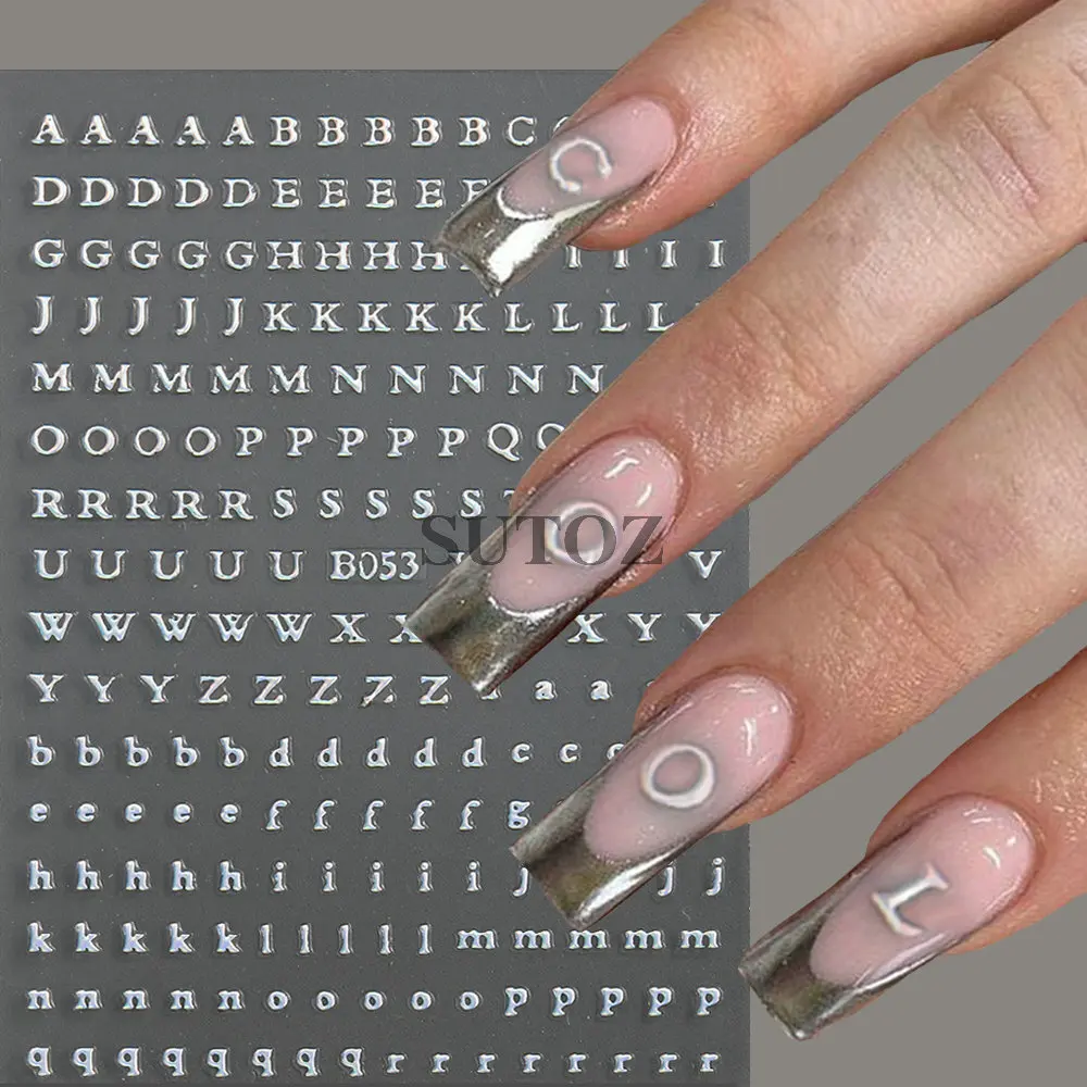 3D English Letters Nail Stickers Gold Silver Self-adhesive DIY Decals Alphabets New Word Art Cool Nails Sliders Manicure NTB053