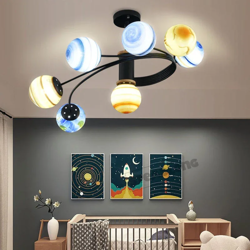 Modern Mão Desenhada Planeta LED Lustres Teto, Lâmpada Do Teto Do Quarto, Iluminação Do Céu Estrelado, Sala De Estar