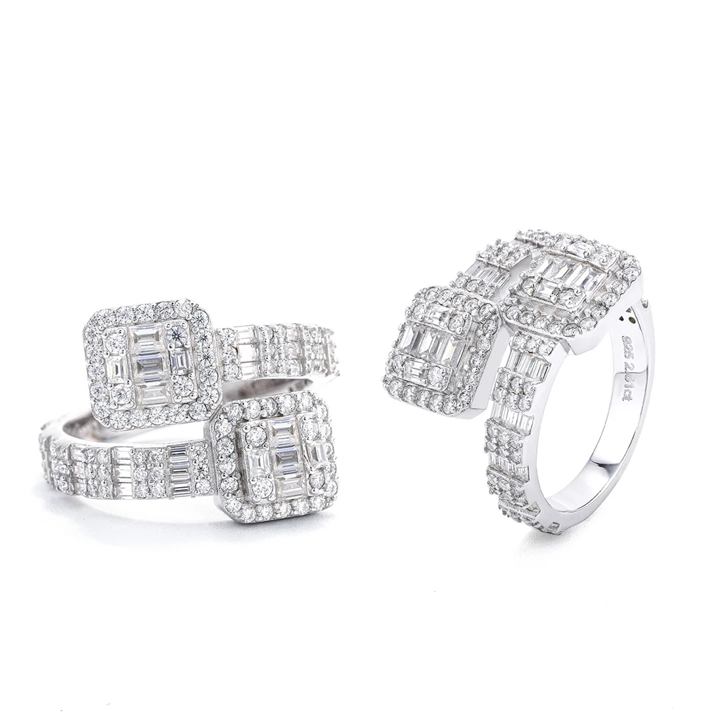 Imagem -03 - Quadrado Moissanite Anéis para Homens e Mulheres Iced Out Anéis S925 Prata Anel de Casamento Dedo Jóias Passe Diamantes Tester