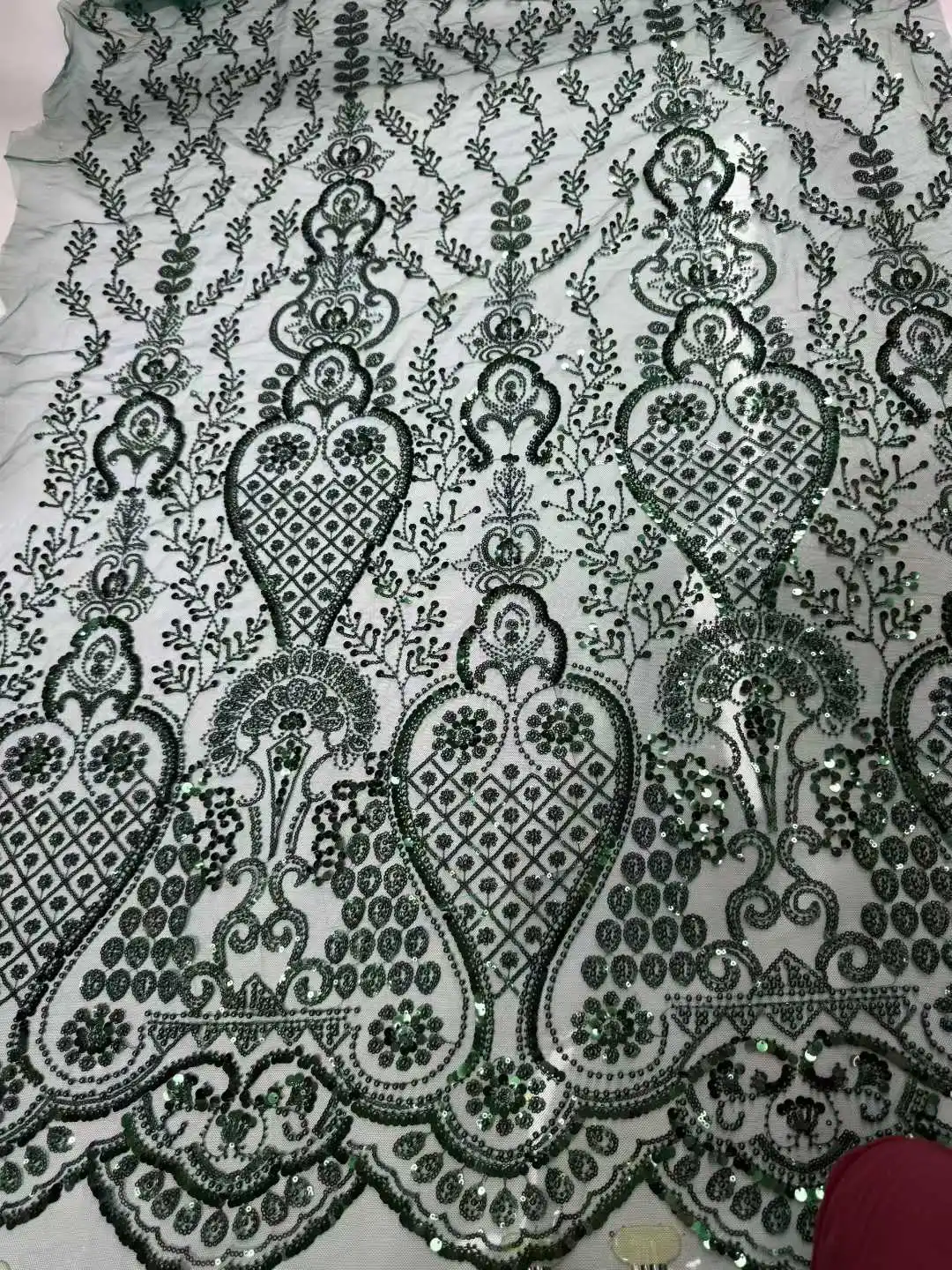 

African Mesh French Sequins Lace Fabric Embroidered Beads Nigerian Fabrics 2025 High Quality Lace Sewing Party Dresses 5 Yards