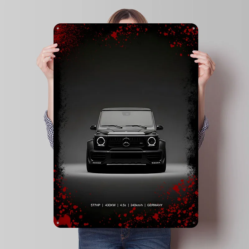Sports-Benz G63 Black Car Tinplate Poster Custom Wall Art Vintage Metal Signs Retro Tin Plaque for Office Decoration Gaming Home