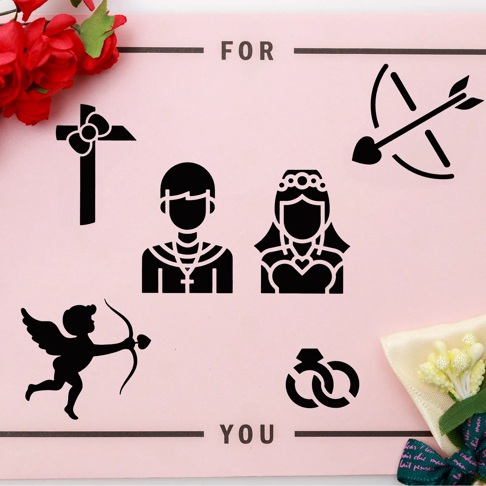 

12pcs Valentine'S Day Drawing Stencils Hollow Love Painting Templates For Diy Crafts Decor Festive Art Projects