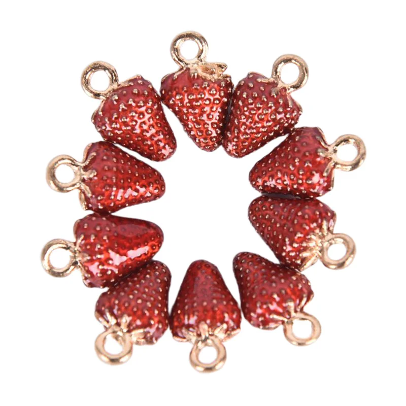 New 10Pcs/Set Enamel Alloy Strawberry Charms Pendant Jewelry DIY Making Craft Gift
