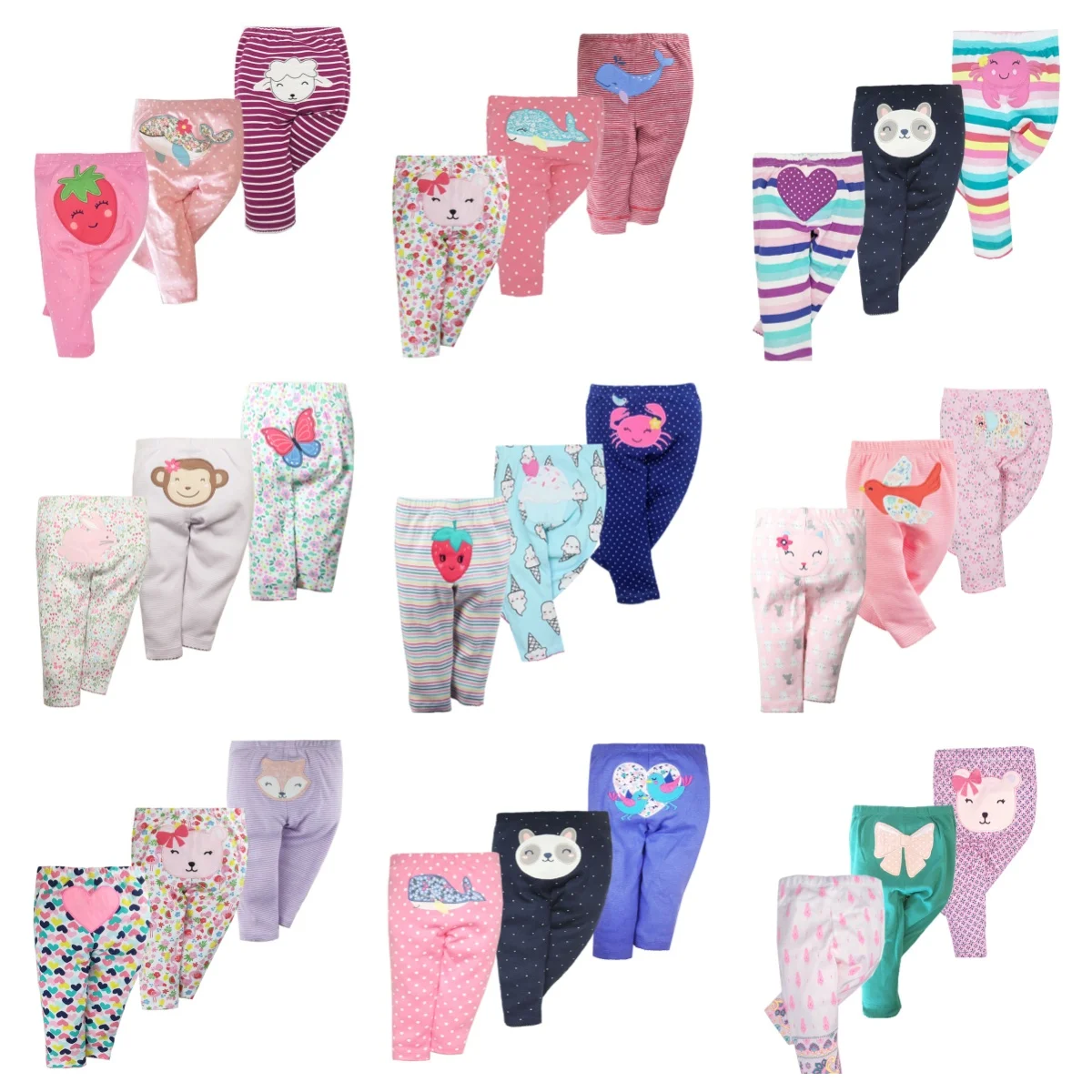 3PCS/LOT Newborn Baby Pants Cartoon four seasons Fashion 100% Cotton Print Girl Pants Baby Boy PP trousers Kids Pants