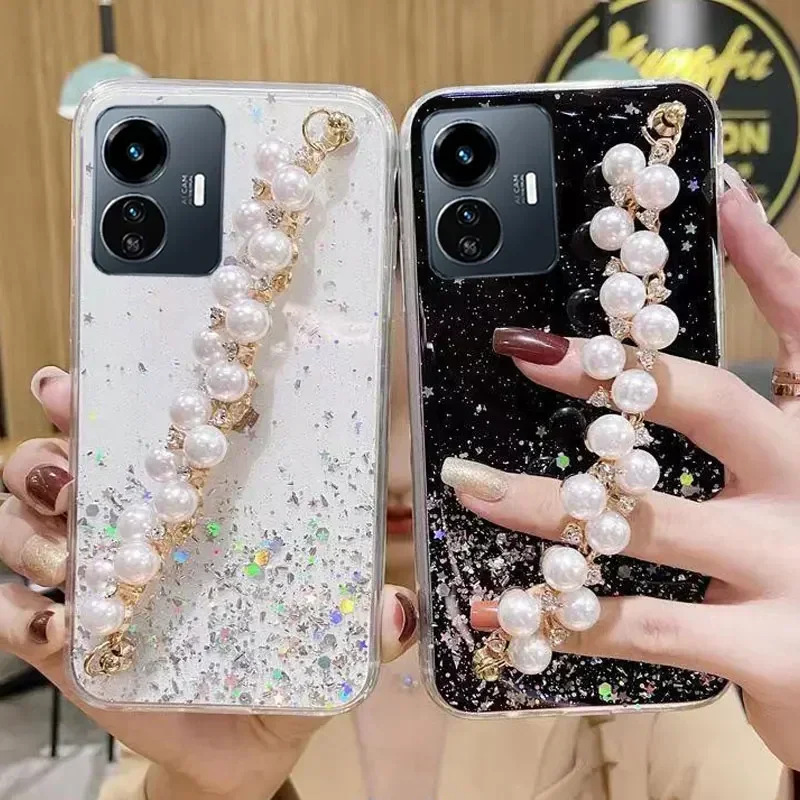 

New Pearl Bracelet Phone Case For Realme 10 9 8 Pro C11 9 Pro Plus C55 C21 C35 9i 8i C33 C31 C25Y C30 C30S Transparent Cover