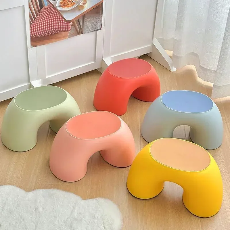 

l Simple Children's Stool for Living Room Doorway Shoe Changing Ottoman Chair Rainbow Geometric Plastic Seat Hallway Furniture