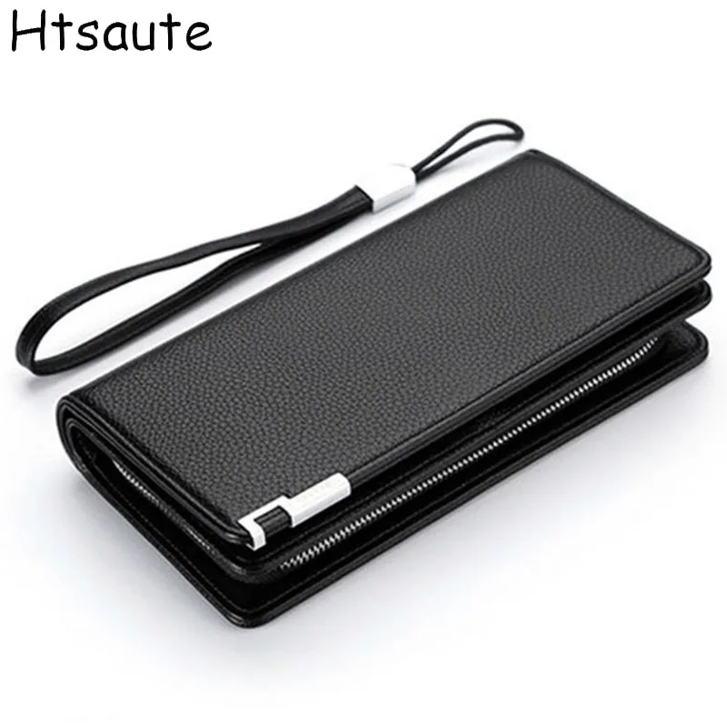 Multi-function Solid Color Wallet Men Multi-Card Holders Phone Pocket Business Clutch Coin Purse Vintage Zipper Money Bag