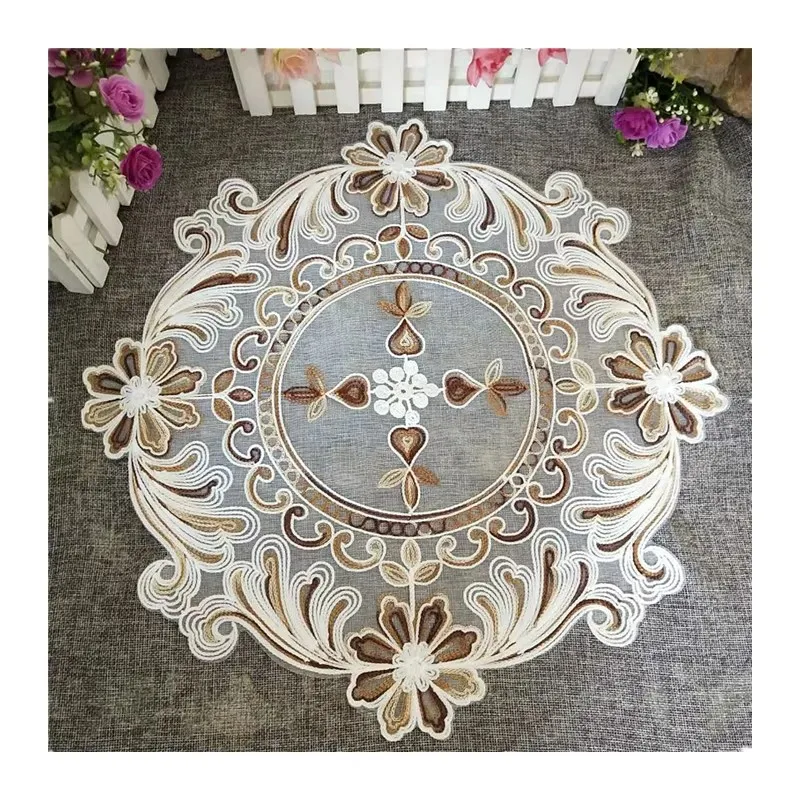 European Lace Embroidery Round Placemat Bedroom Balcony Coaster Coffee Table Mat Food Dessert Fruit Plate Beverage Cover Cloth