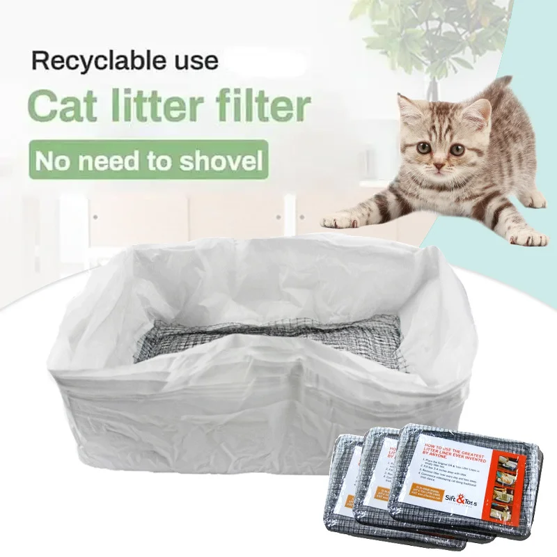 Cat Litter Bags Liners 10Pcs Drawstring Sifting Cat Bags with Filter Net Reusable Litter Box Liners Thick Cat Litter Bags