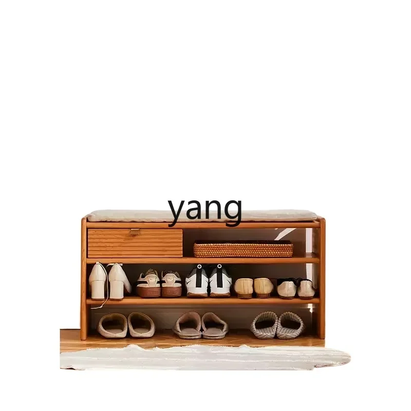ltt retro solid wood shoe changing stool is very narrow, and the shoe cabinet and storage are integrated at the entrance of the