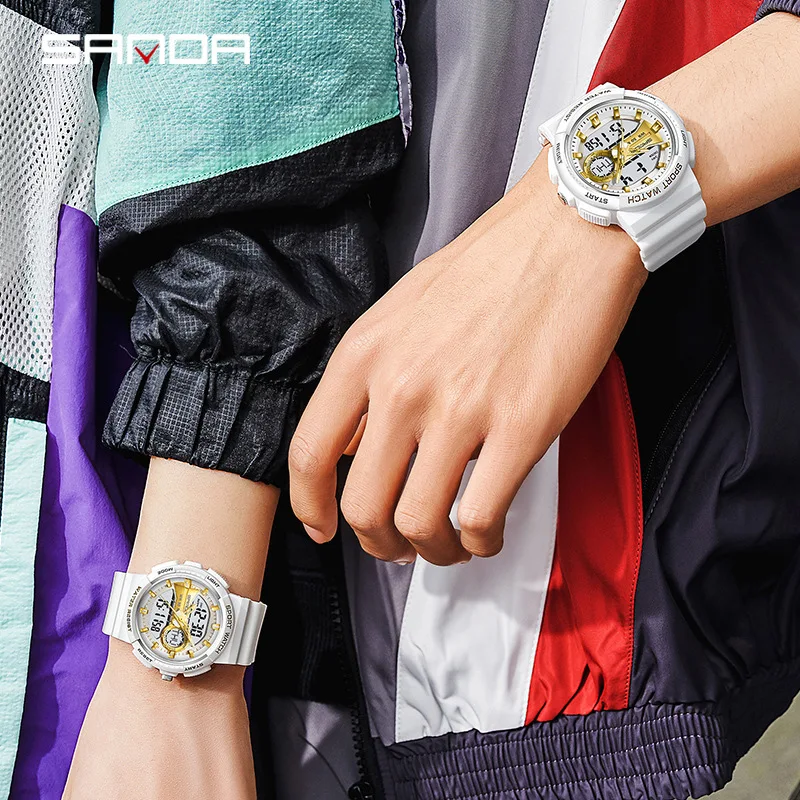 SANDA Dual Display Electronic Watch Couple's Watch Waterproof, Luminous, Shockproof, Sports Student Men's and Women's Watch