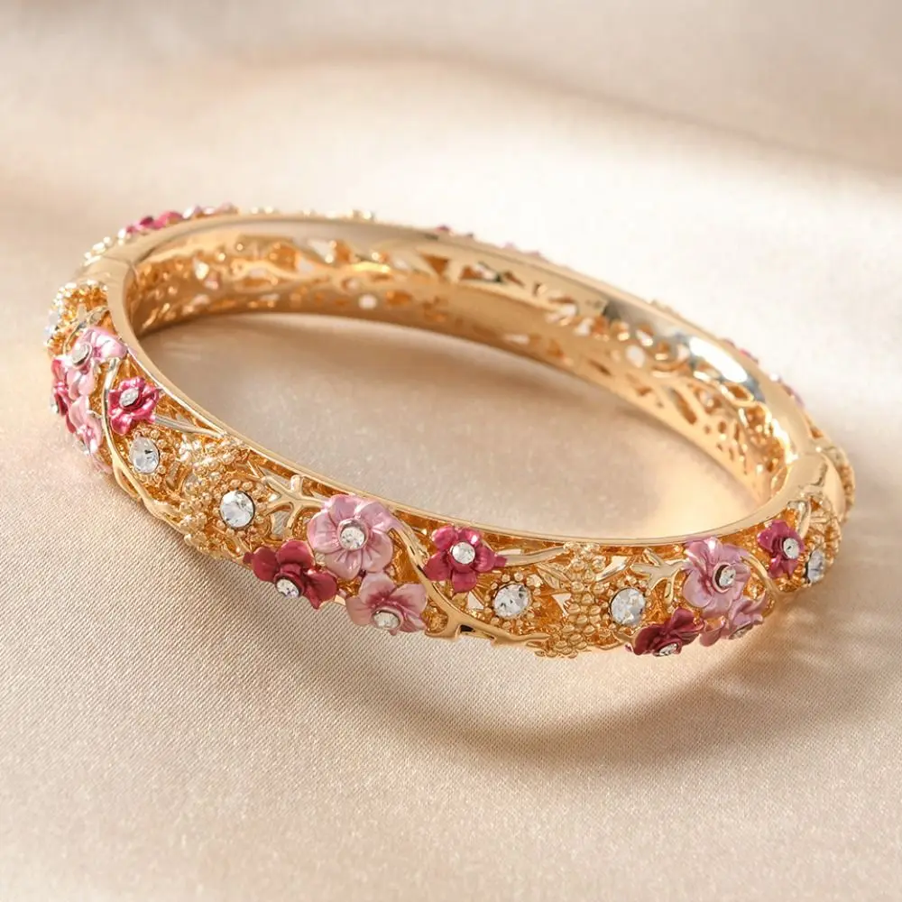 

Double Bangle Vintage Cloisonne Bangle Chinese Classic Hollow Out Flower Bangle Ethnic Vintage Women's Hand Bracelet Girls