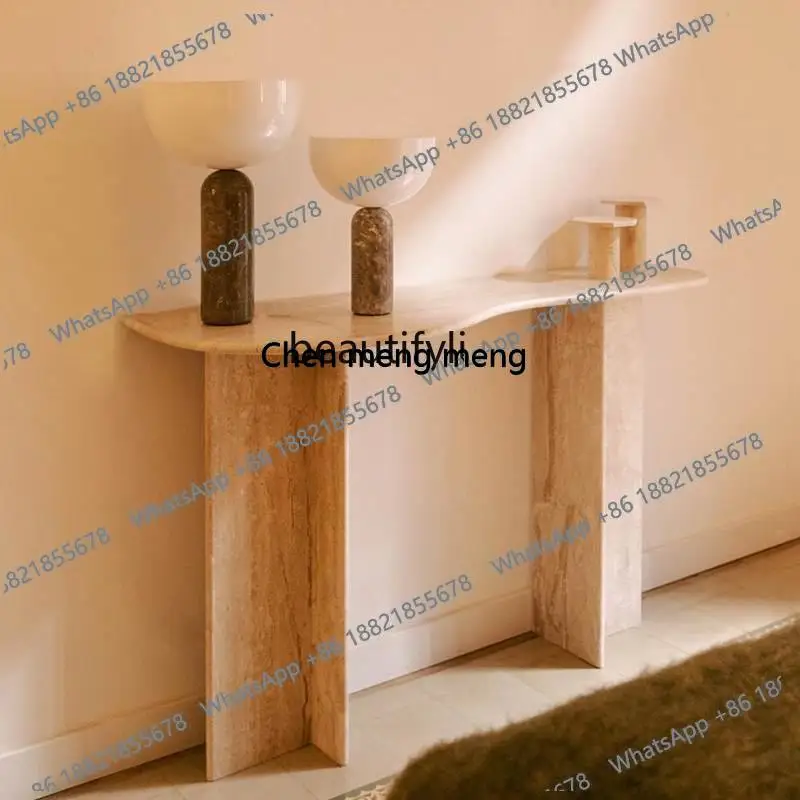 Cream style marble entrance table, facing the door, light luxury luxury, high-end feeling, against the wall, entrance table,