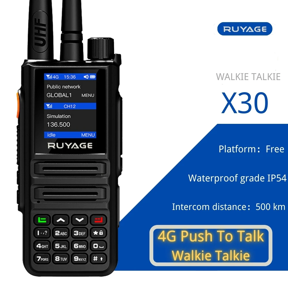 Ruyage-X30 4G Push To Talk Walkie Talkie, Two-Way Radio Radios, Ham Station Telephone, Mobile, Long Range, 1000 km Distance