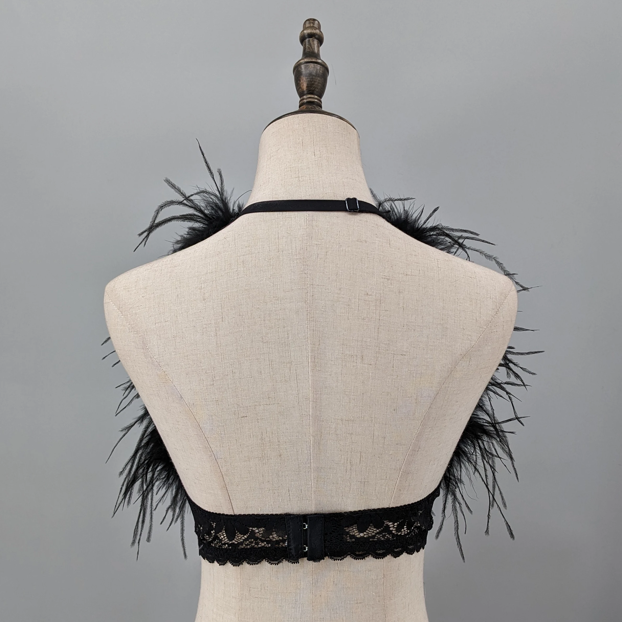 lady real ostrich feather halter-neck tank top sexy for club 2025 Summer  bra outside  Camisole B250407