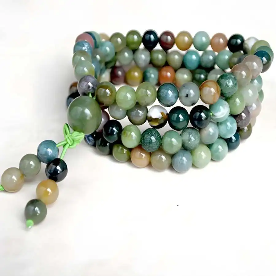 8mm Indian Agate Stone 108 Beads Necklace Bracelet Stone Mala zazen Yoga Bohemian tassel Bodhi Chakra Tibetan Chaplet elastic view 4