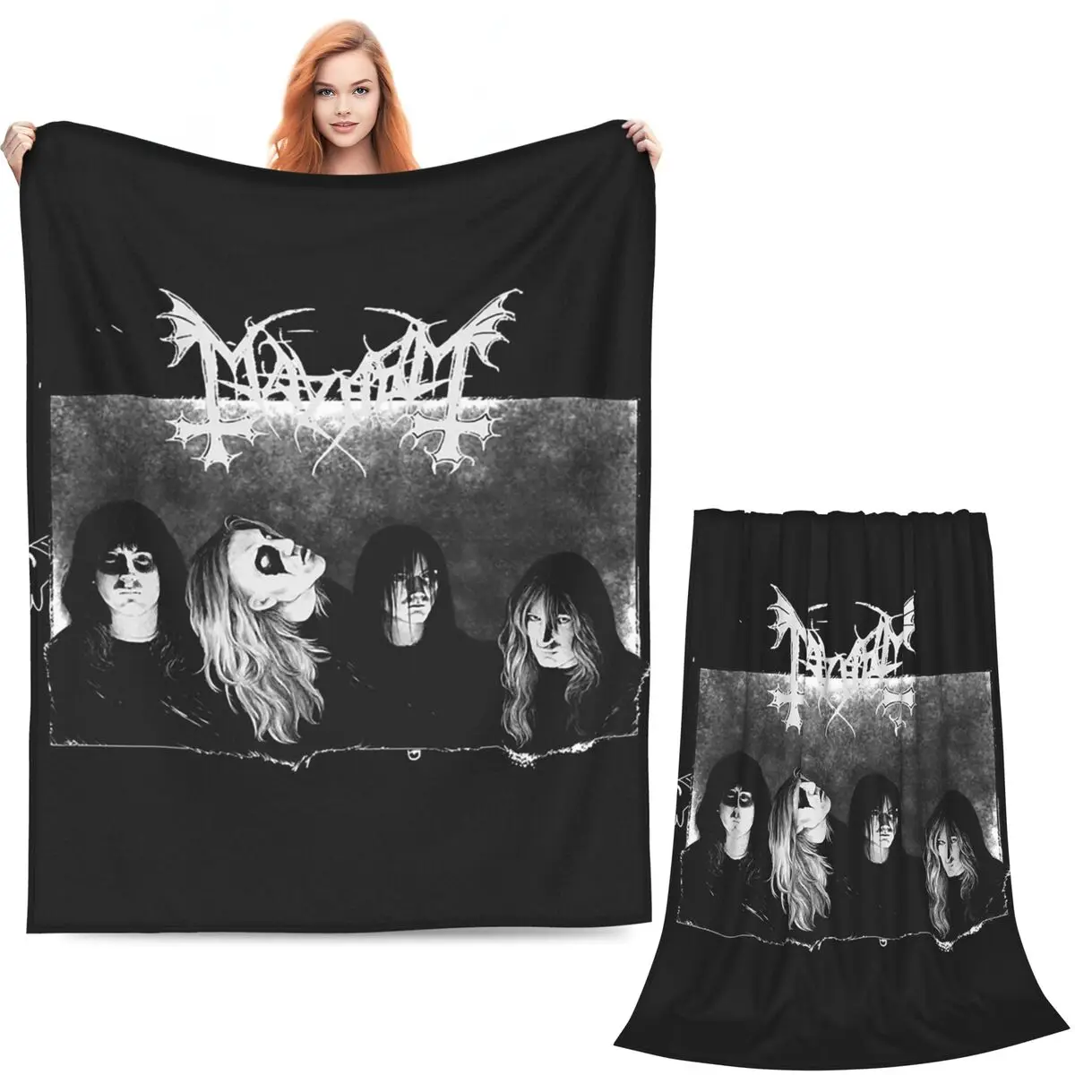 Mayhem Black Metal Band (2) Blankets Soft Warm Flannel Throw Blanket Cover for Bed Living room Picnic Travel Home Couch