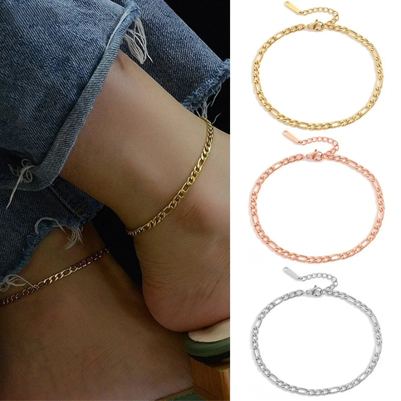 Width 4MM 304 Stainless Steel Golden Plated Figaro Chain Anklet For Men and Women Fashion Party Accessories Christmas Gift