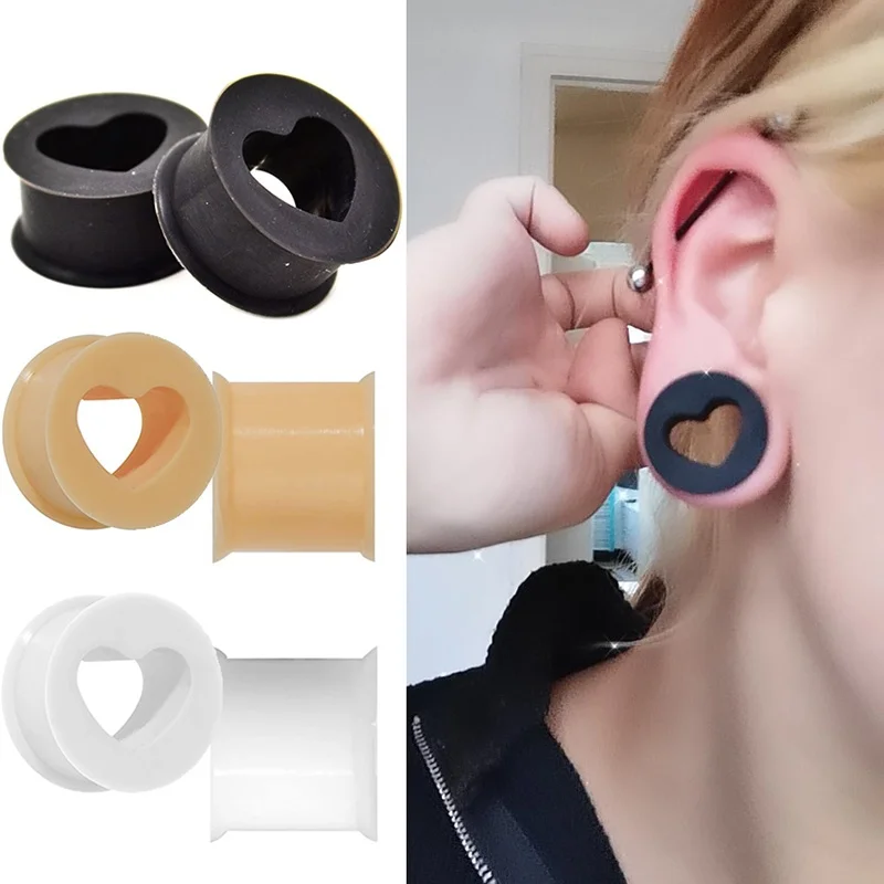 2Pcs Silicone Ear Plugs And Tunnels 6-18mm Hollow Heart Ear Gauges Expander Stretcher for Earrings Piercing Body Jewelry