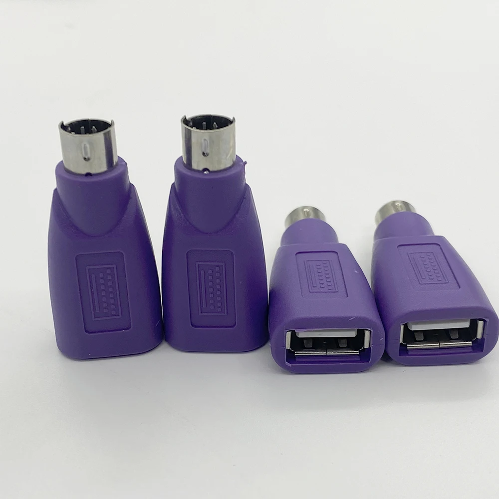 1Pcs Purple USB PS2 Mini DIN 6Pin Connector USB Female JACK to PS2 Mouse Keyboard Male Plug Converter Computer PC USB Adapter
