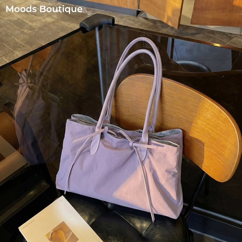 

Multi Compartments Large Capacity Single Shoulder Bags For Women Nylon Fabric Solid Color Underarm Bag Lightweight Casual Totes