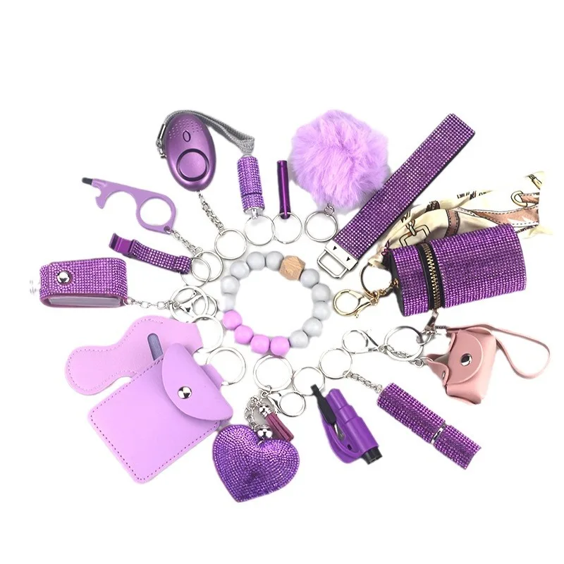 16pcs in One Sets Self Defense for Safety Keychain Full Set with Personal Alarm Accessories Birthday Gifts for Mom Women Girls