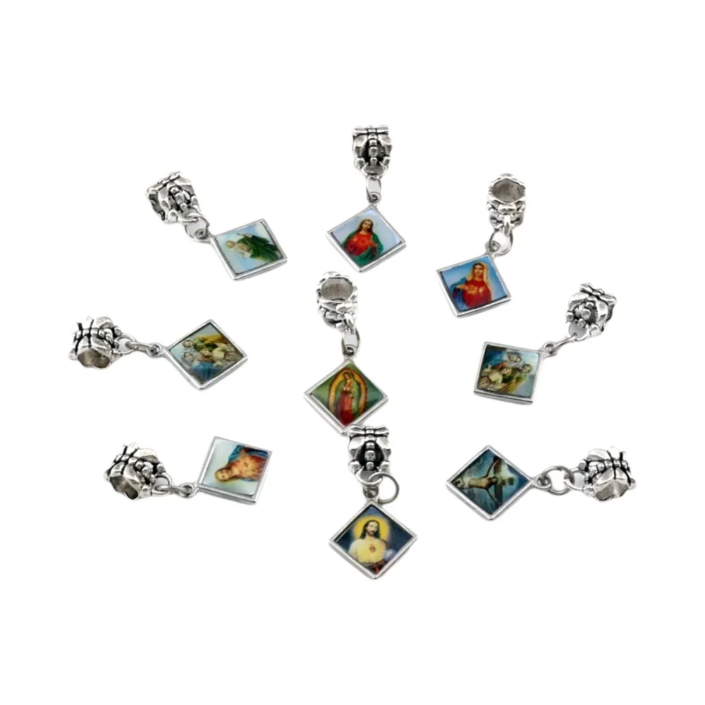 100Pcs Dangle Mixed Enamel Square Jesus Christ Icon Cross Religious Charm Pendants For Jewelry Making Findings 13.2x29mm