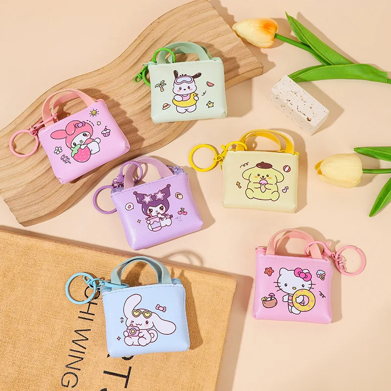 2PCS Sweet Sanrio Character Mini PU Leather Coin Pouch Portable Cute Zipper Storage Bag for Earphones & Small Accessories