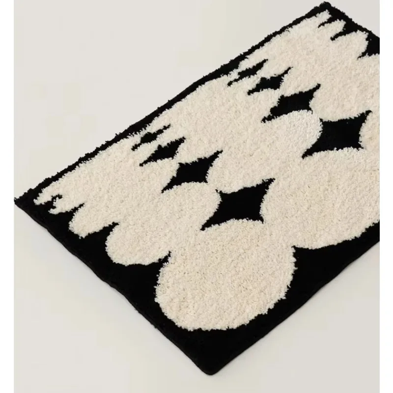 Alfombra de baño con mechones blancos y negros, alfombra suave para dormitorio, felpudo antideslizante para suelo, decoración es