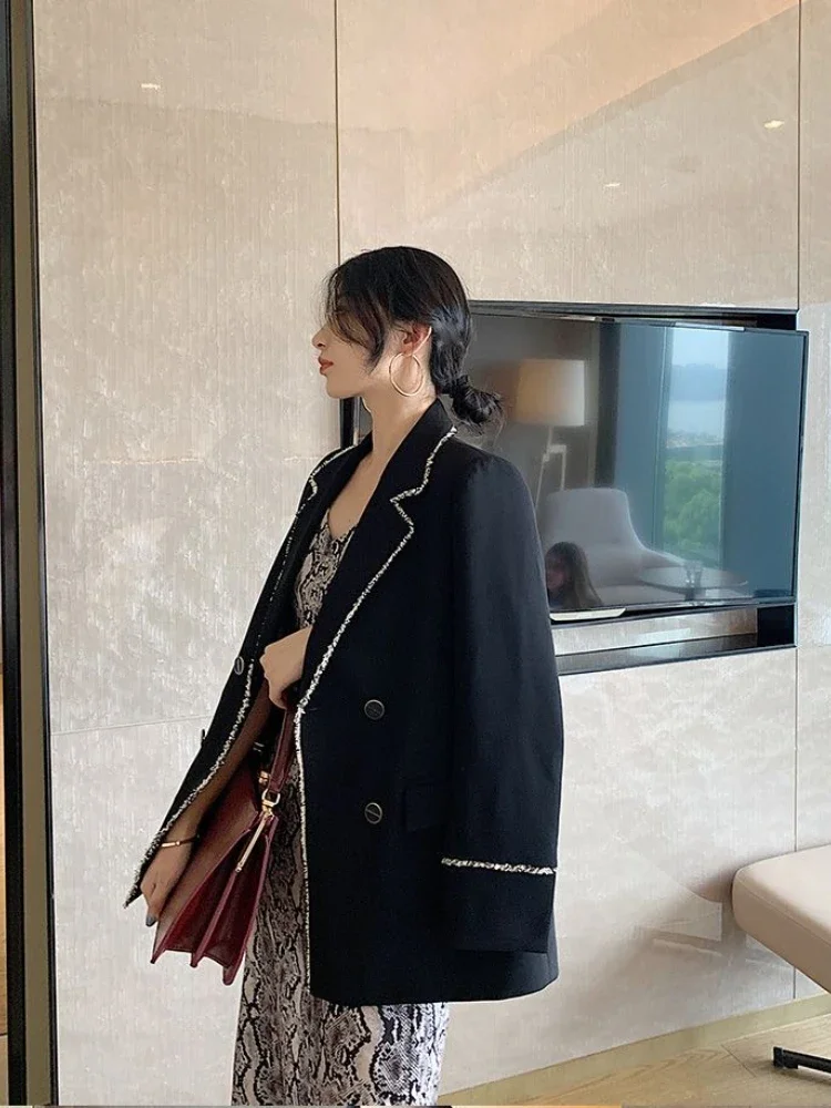 

​ Новинка 2023 года, женский свободный крой в корейском стиле, повседневный пиджак, весенне-осенний универсальный элегантный студенческий пиджак с уникальным дизайном ​