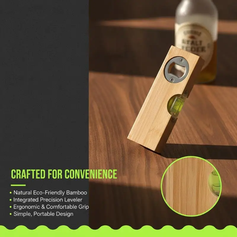Wooden Bottle Opener with Built-in Spirit Level 2 in 1 Reusable Portable for Home Kitchen Party BBQ Use