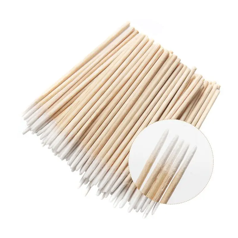 100pcs/Bag Disposable Wooden Cotton Swabs Stick Mini Tip Head Cotton Swab Eyebrow Tattoo Makeup Tools Jewelry Clean Sticks Buds