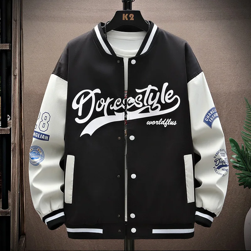 Men Slogan Graphic Two Tone Varsity Jacket， Letter Print Color-block Baseball Jacket，Baseball uniform