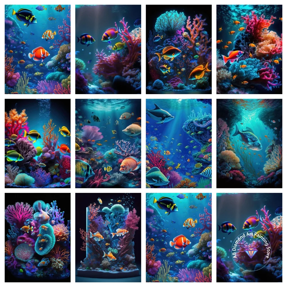 

Ocean Plants Coral Fish AB Diamond Painting Kit Square Round Diamond 5D DIY Mosaic Handmade Art Adult Exquisite Gift Home Decor
