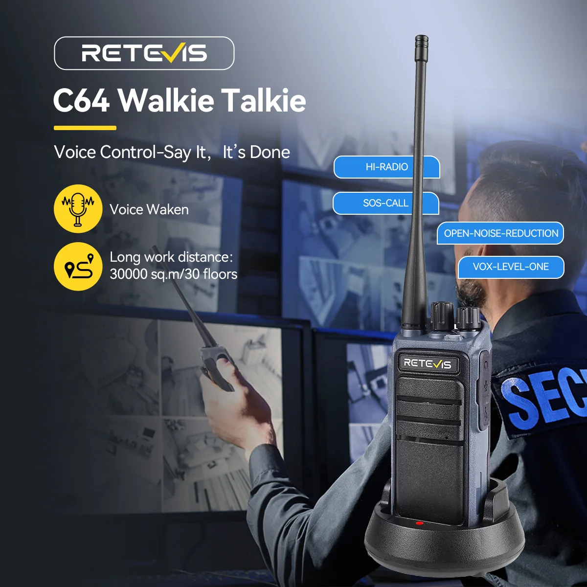 Retevis C64 Walkie Talkie 5W VHF UHF Handheld wiederaufladbares Radio Sprachsteuerung Langlebiges Typ-C-Radio für Baustellen – Detail 1