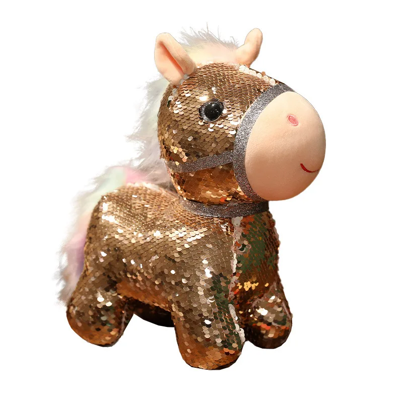 Jouet en peluche mascotte cheval avec détails pailletés année du cheval poupée poney colorée pour cadeau d'événement du nouvel an