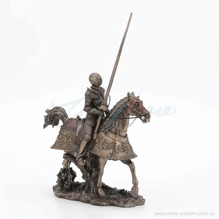 Medieval Knight on Horseback Statue Retro Armor Warrior Figurine Resin Sculpture Home Office Decoration Collectible Gift