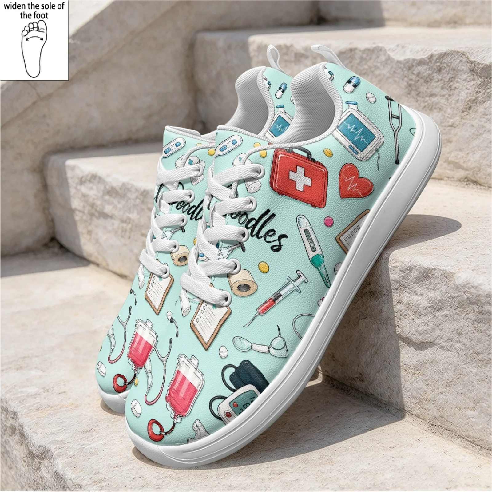 PENSTROLL Medical Element Print Anti-Skid Washable Work Sneakers Nursing Shoes for Women Everyday Wear Hospital