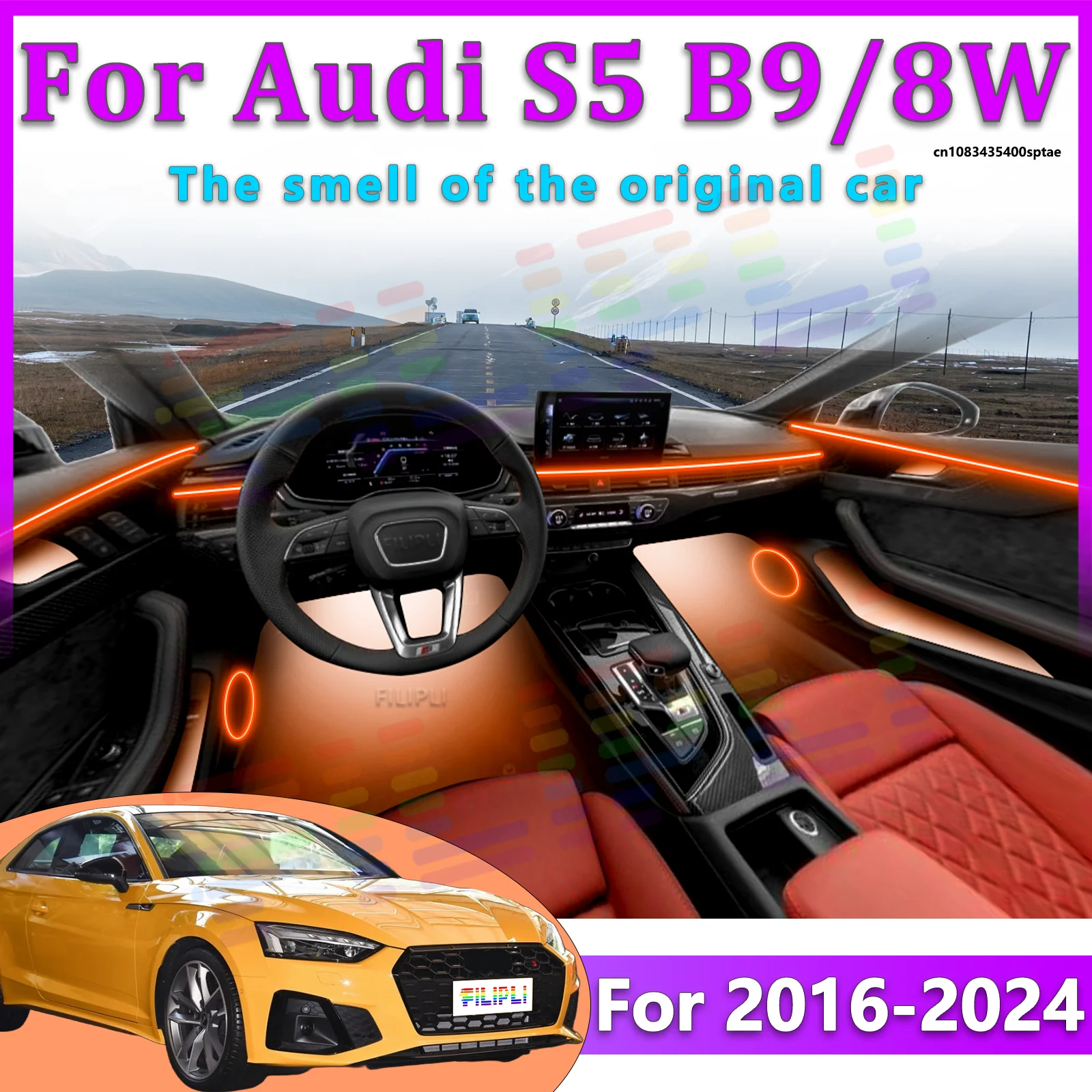 For Audi S5 B9/8W 2016-2024 High-end Invisible Acrylic Vehicle Interior Ambient Lighting APP-operated Glow LED Scratch-proof