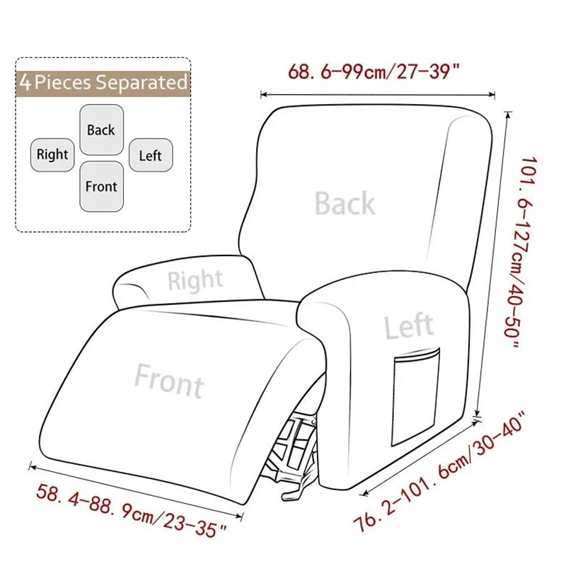 4Pcs/Set Water Repellent Recliner Sofa Cover Polar Fleece Single Relax Armchair Case Elastic Chair Slipcover Furniture Protector