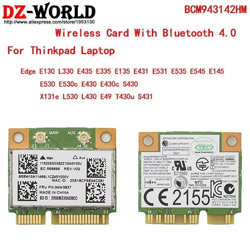 BCM43142 BCM 943142 HM 04W3837 Cartão Sem Fio WIFI Bluetooth 4.0 para Lenovo E330 E431 E531 E430C E530 S431 S531 L430 L530 E145 E335
